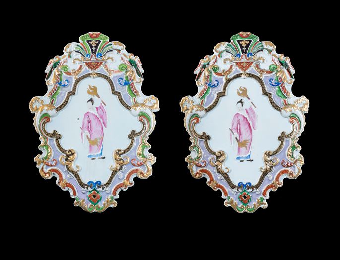 Pair of Chinese export porcelain wall sconces with the torchbearer design attributed to Cornelis Pronk | MasterArt